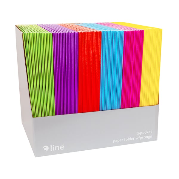 2-Pocket Laminated Paper Portfolio With Prongs, Assorted Colors